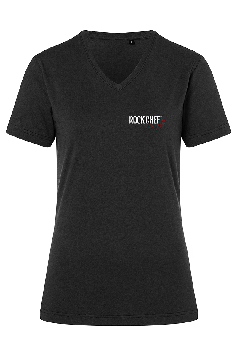 V-Ausschnitt, T-Shirt, Kurzärmelig, Schwarz, Logo
