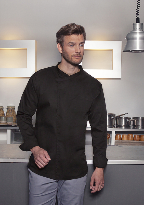 KARLOWSKY Langarm Kochhemd Basic – schwarz (Am Modell)