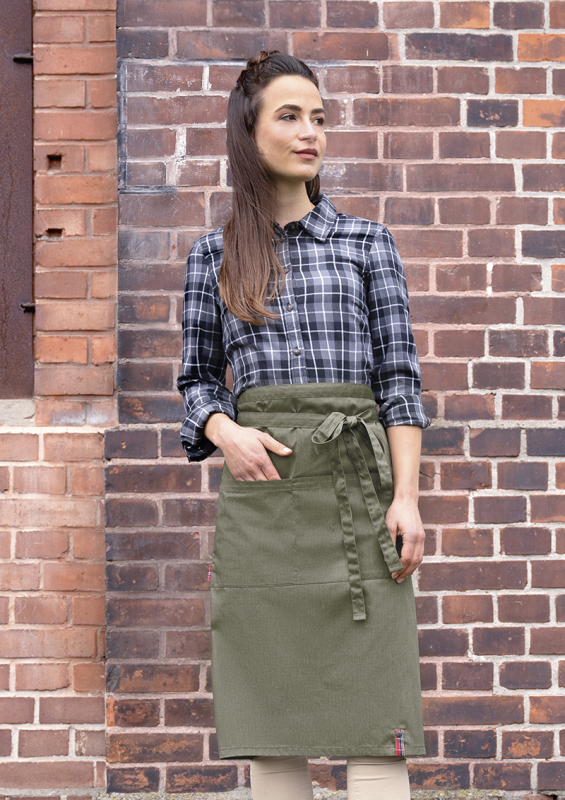 ROCK CHEF® Bistroschürze Stage2 Denim-Style – vintage moosgrün (Am Modell)