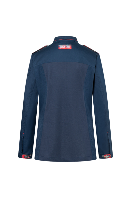 ROCK CHEF® Langarm Damen-Kochjacke Stage2, recyceltes Polyester – stahlblau (Rücken)