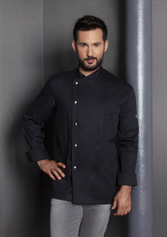 KARLOWSKY Langarm Herren-Kochjacke Lars – schwarz (Am Modell)