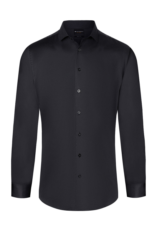 KARLOWSKY Langarm Servicehemd Active-Stretch Herren, Slim Fit – schwarz (Front)