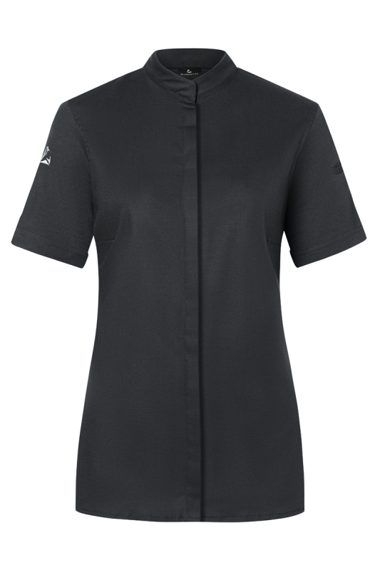 DIAMOND CUT® Kurzarm Damen-Kochjacke Avantgarde – schwarz (Front)