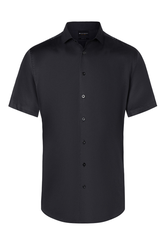 KARLOWSKY Kurzarm Servicehemd Active-Stretch Herren, leicht tailliert – schwarz (Front)
