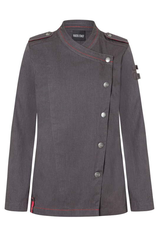 ROCK CHEF® Langarm Damen-Kochjacke Stage2 Denim-Style – vintage schwarz (Front)