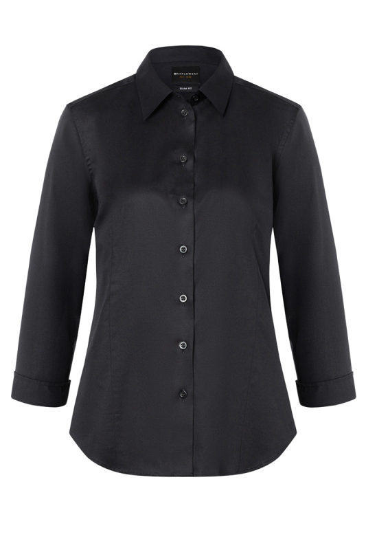 KARLOWSKY 3/4-Arm Damenbluse Active-Stretch, leicht tailliert – schwarz (Front)