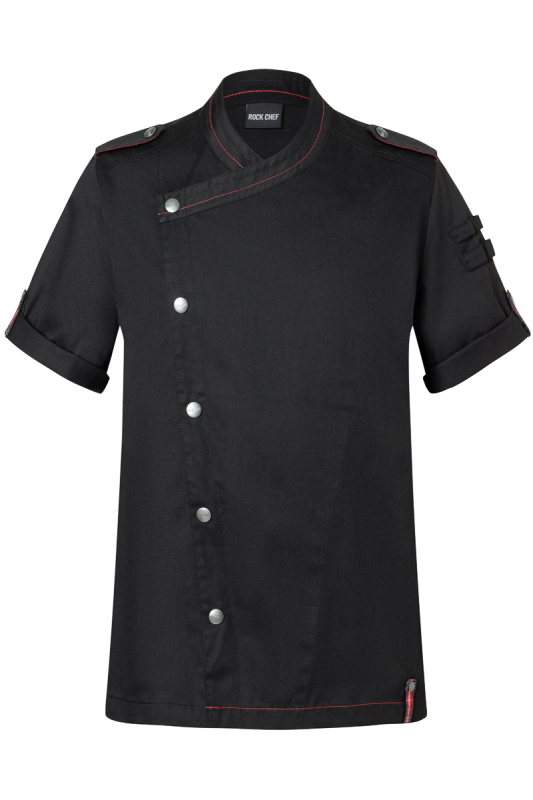 ROCK CHEF® Kurzarm Herren-Kochjacke Stage2 – schwarz (Front)