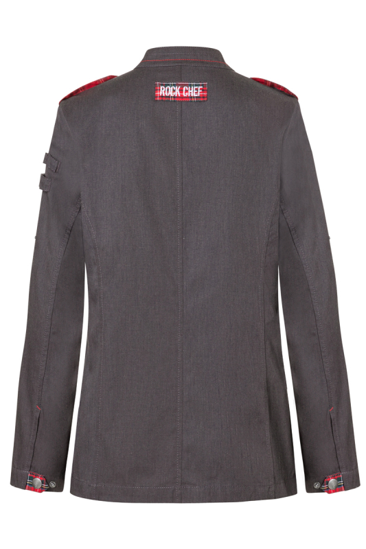 ROCK CHEF® Langarm Damen-Kochjacke Stage2 Denim-Style – vintage schwarz (Rücken)