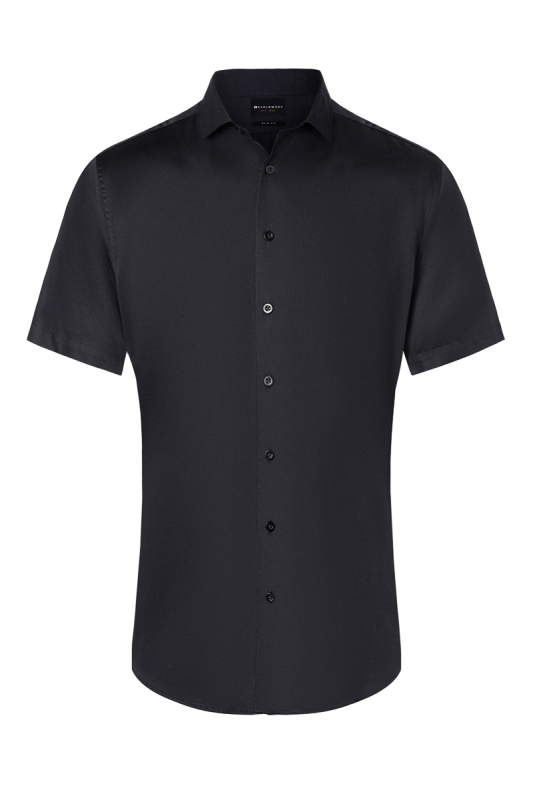 KARLOWSKY Kurzarm Servicehemd Active-Stretch Herren, Slim Fit – schwarz (Front)