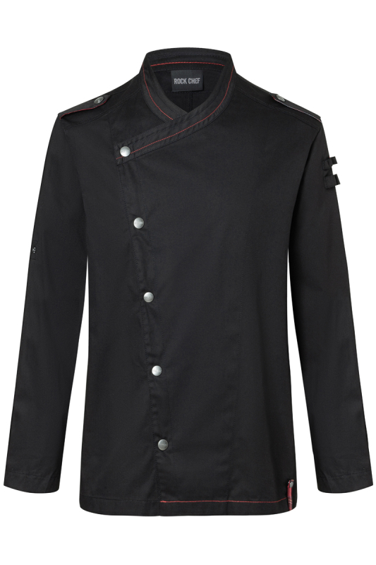 ROCK CHEF® Langarm Herren-Kochjacke Stage2 – schwarz (Front)