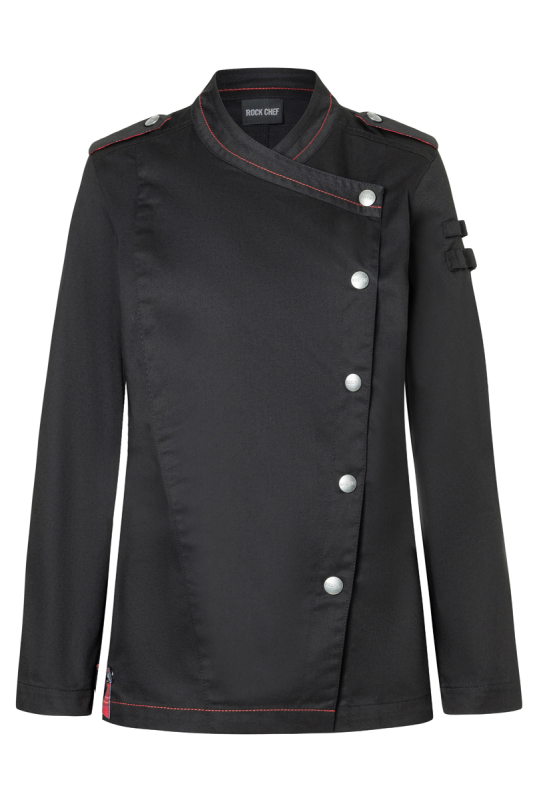 ROCK CHEF® Langarm Damen-Kochjacke Stage2 – schwarz (Front)