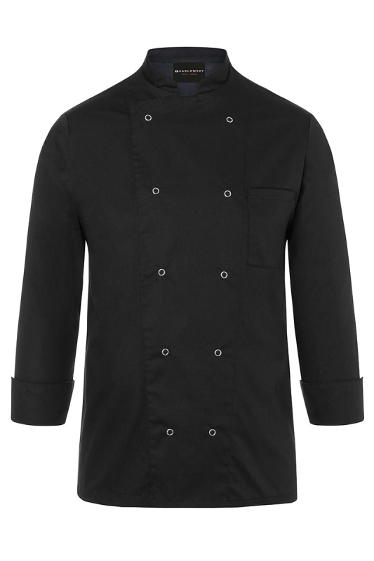 KARLOWSKY Langarm Kochjacke Basic, Polymix, Druckknöpfe – schwarz (Front)