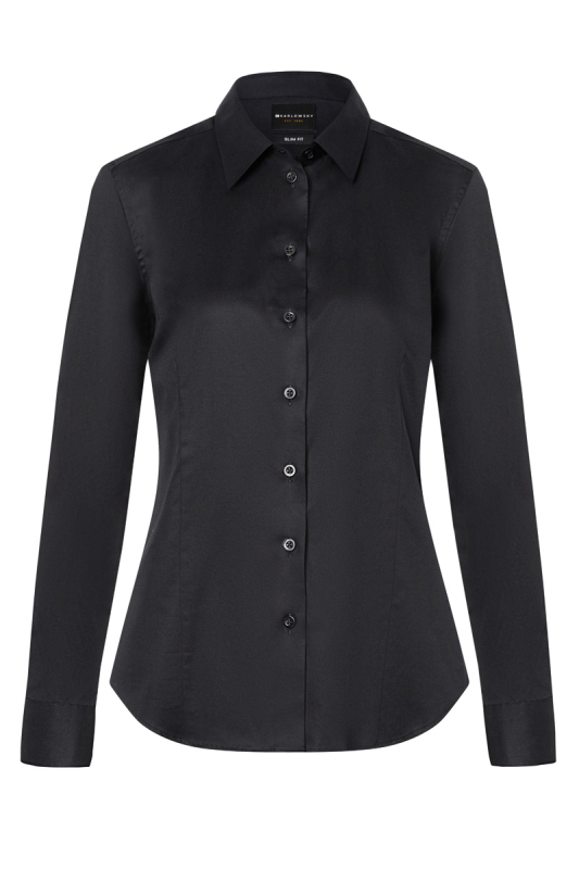 KARLOWSKY Langarm Damenbluse Active-Stretch, Slim Fit – schwarz (Front)