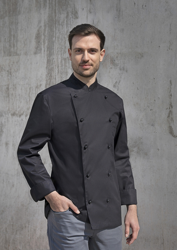 KARLOWSKY Langarm Herren-Kochjacke Thomas – schwarz (Am Modell)