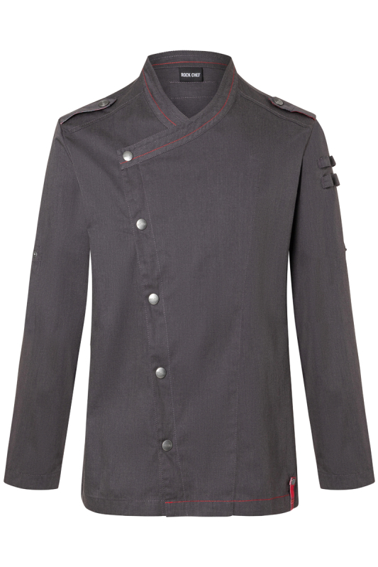 ROCK CHEF® Langarm Herren-Kochjacke Stage2 Denim-Style – vintage schwarz (Front)