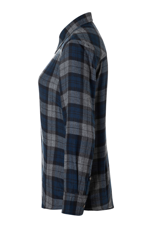 KARLOWSKY Langarm Damen-Karobluse Urban-Style – marine (Seite links)