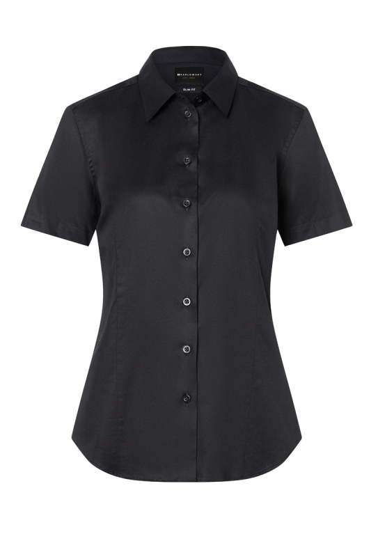 KARLOWSKY Kurzarm Damenbluse Active-Stretch, Slim Fit – schwarz (Front)