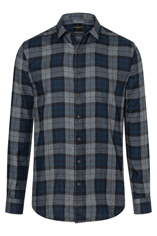 KARLOWSKY Langarm Herren-Karohemd Urban-Style – marine (Front)