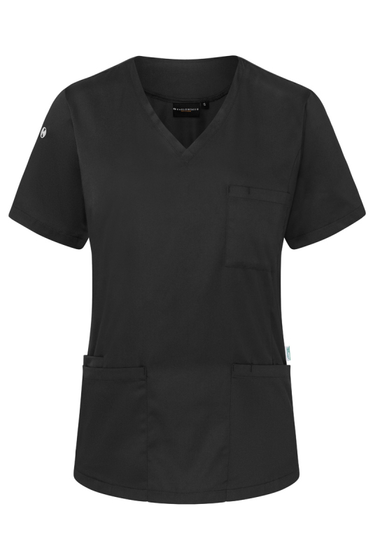 KARLOWSKY Kasack Essential Damen, Kurzarm, Schlupf – schwarz (Front)