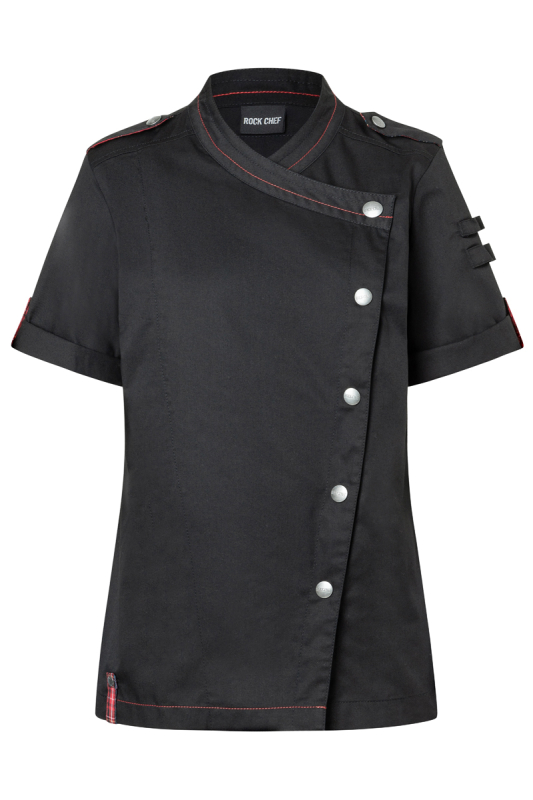 ROCK CHEF® Kurzarm Damen-Kochjacke Stage2 – schwarz (Front)