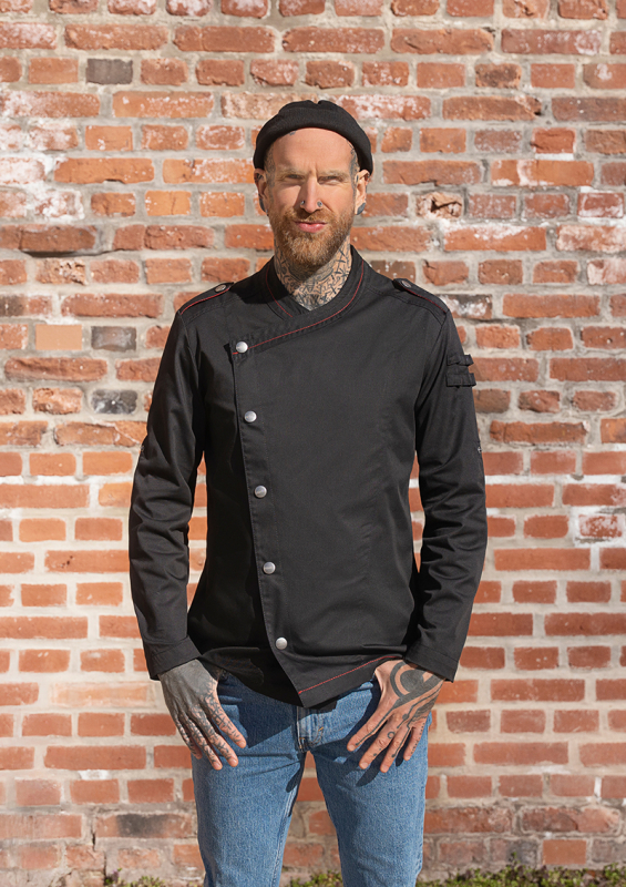 ROCK CHEF® Langarm Herren-Kochjacke Stage2 – schwarz (Am Modell)