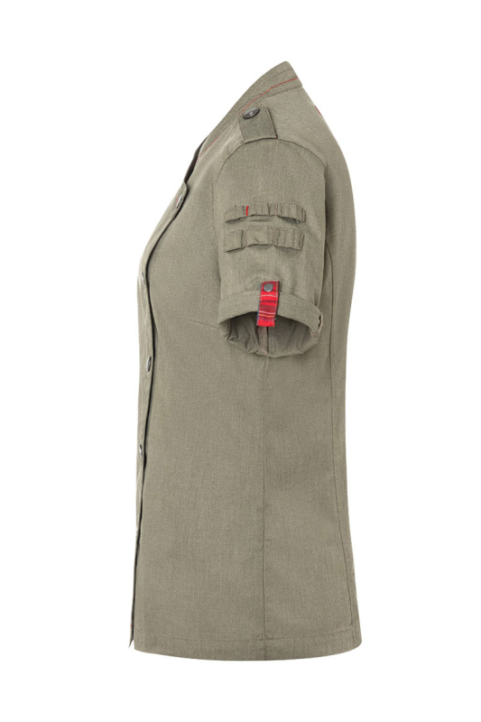 ROCK CHEF® Kurzarm Damen-Kochjacke Stage2 Denim-Style – vintage moosgrün (Seite links)