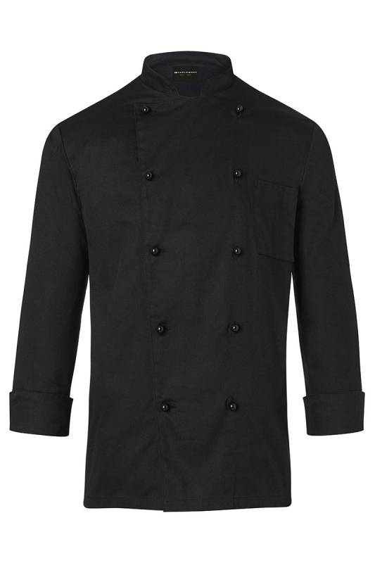 KARLOWSKY Langarm Kochjacke Basic, Baumwolle, Kugelknöpfe – schwarz (Front)