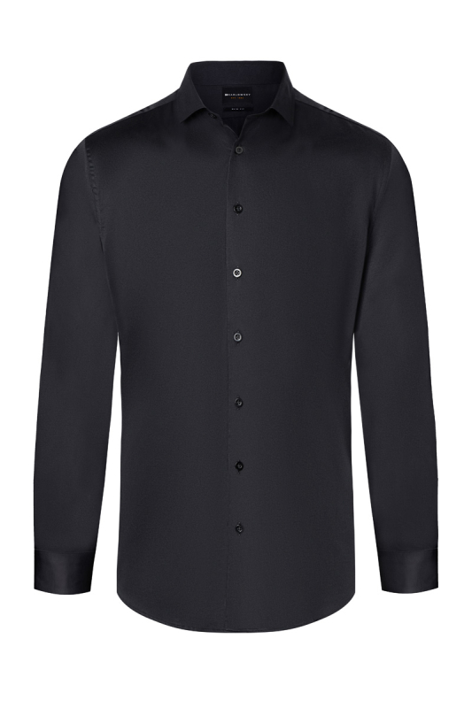 KARLOWSKY Langarm Servicehemd Active-Stretch Herren, leicht tailliert – schwarz (Front)