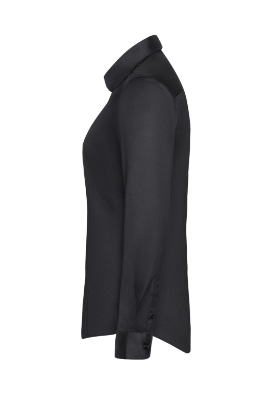 KARLOWSKY Langarm Damenbluse Active-Stretch, leicht tailliert – schwarz (Seite links)